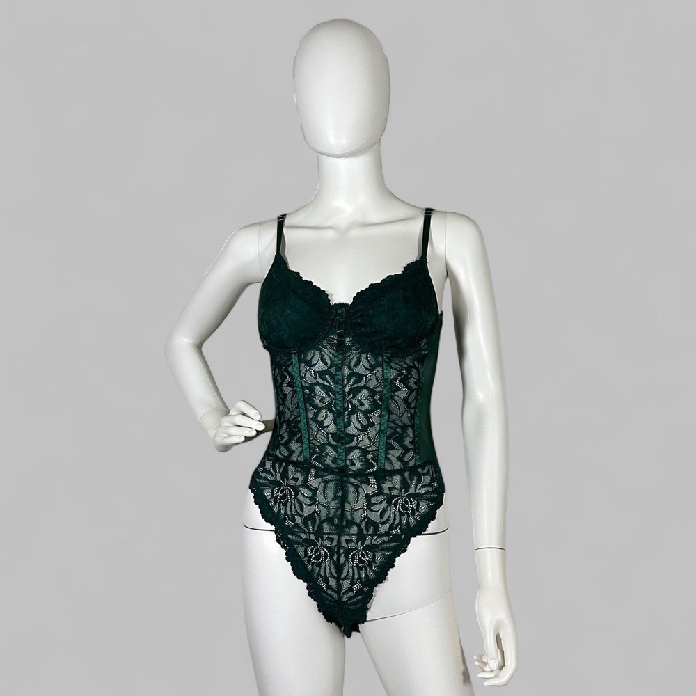 Green Lace Teddy Bodysuit Lingerie Sheer Mesh Underwire Coquette Fairycore